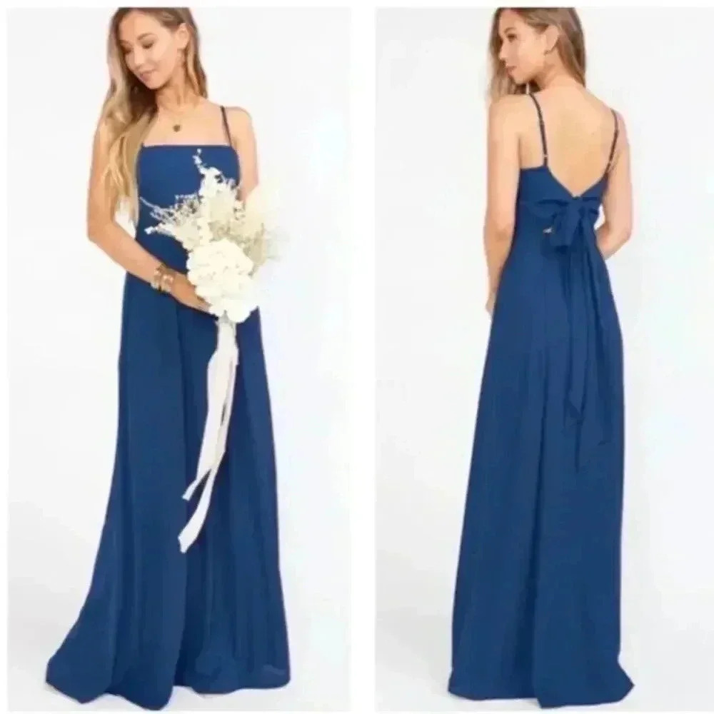 New Show Me Your Mumu Lauren Maxi Bridesmaid Dress Tie Back Navy Blue Size XXL